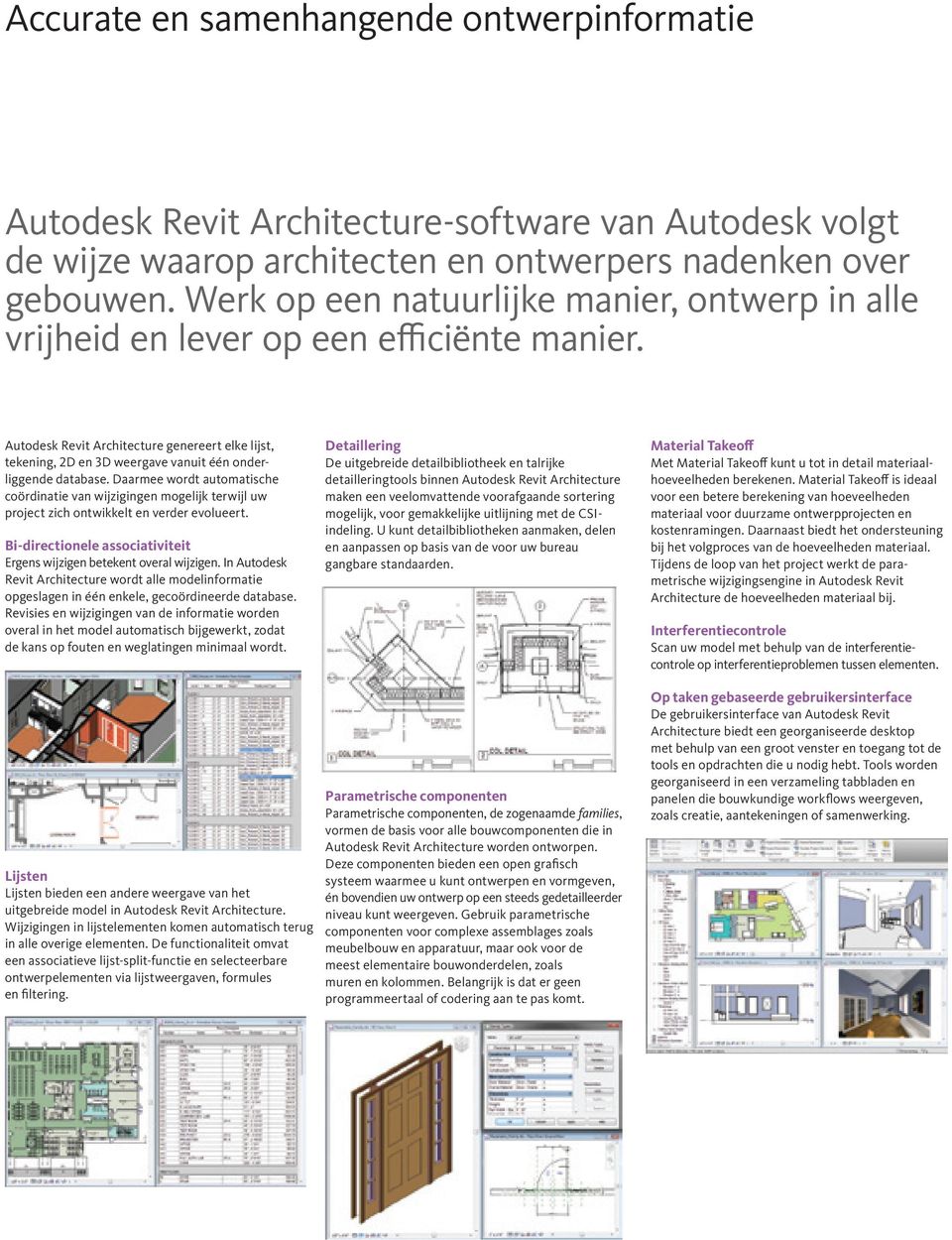 Autodesk Revit Architecture genereert elke lijst, tekening, 2D en 3D weergave vanuit één onderliggende database.