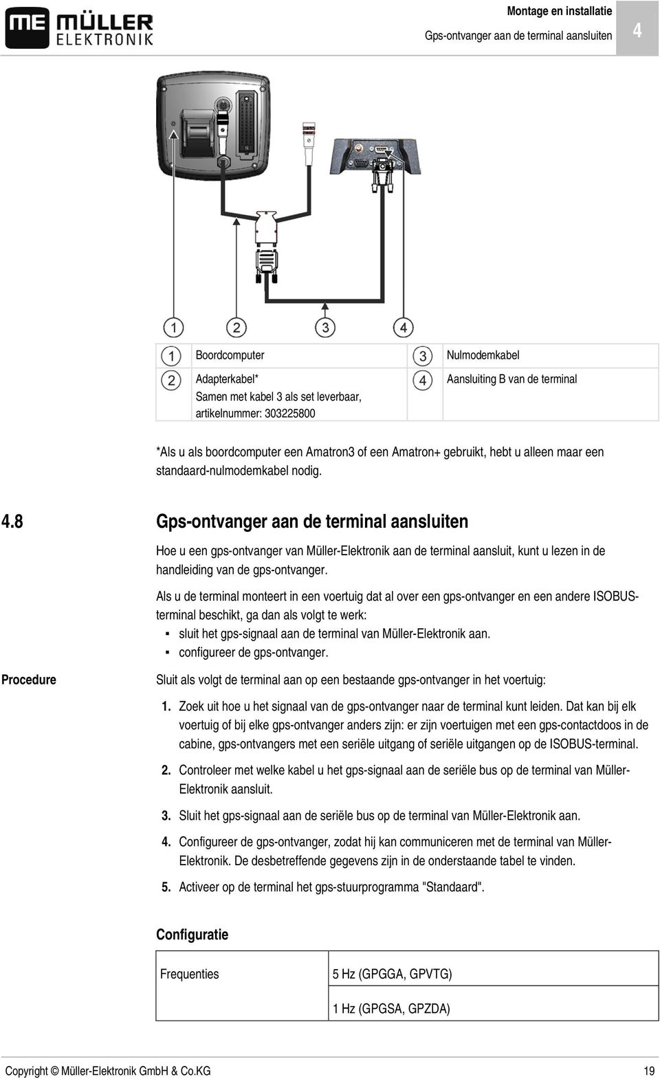 8 Gps-ontvanger aan de terminal aansluiten Hoe u een gps-ontvanger van Müller-Elektronik aan de terminal aansluit, kunt u lezen in de handleiding van de gps-ontvanger.