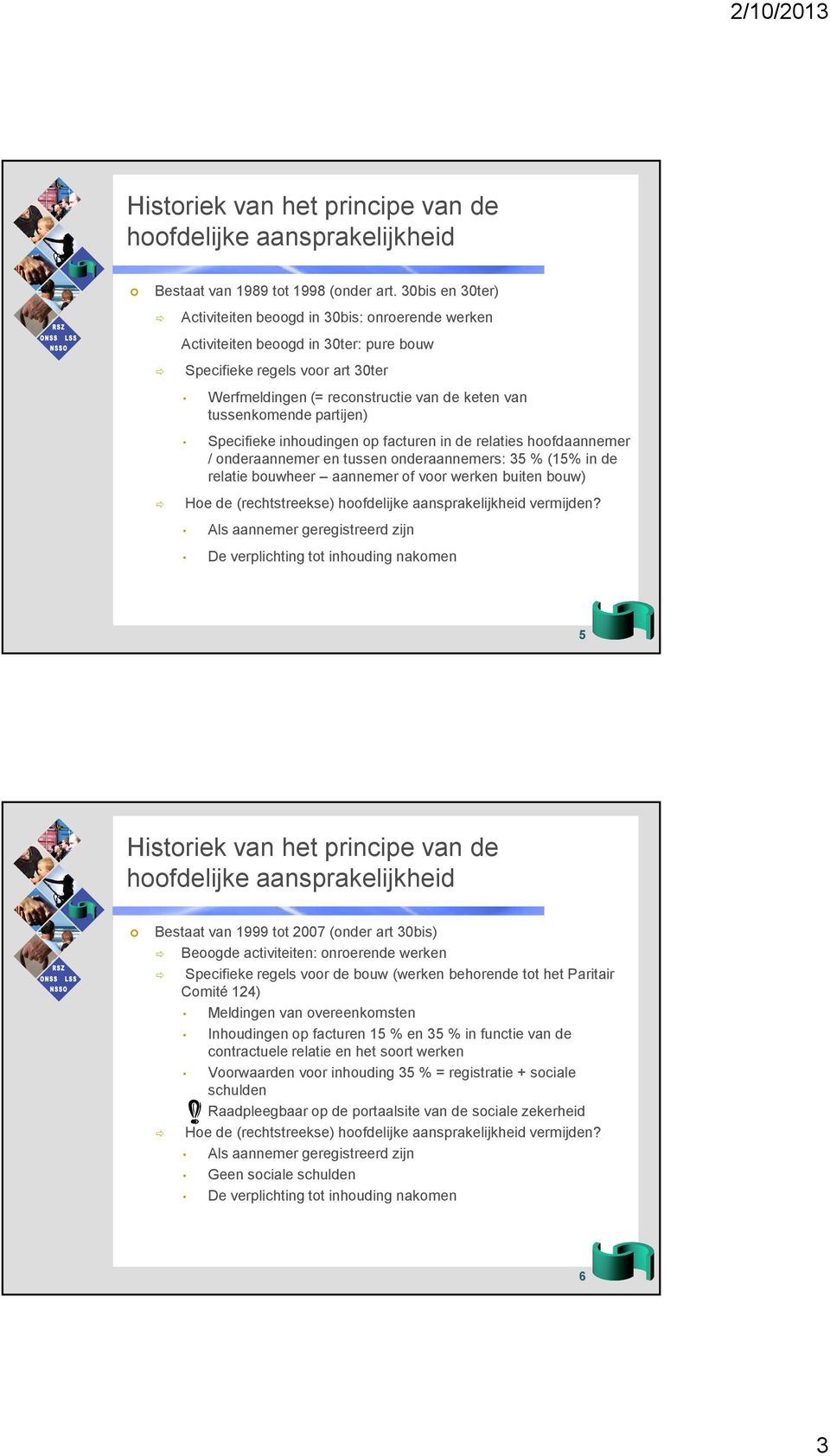 partijen) Specifieke inhoudingen op facturen in de relaties hoofdaannemer / onderaannemer en tussen onderaannemers: 35 % (15% in de relatie bouwheer aannemer of voor werken buiten bouw) Hoe de