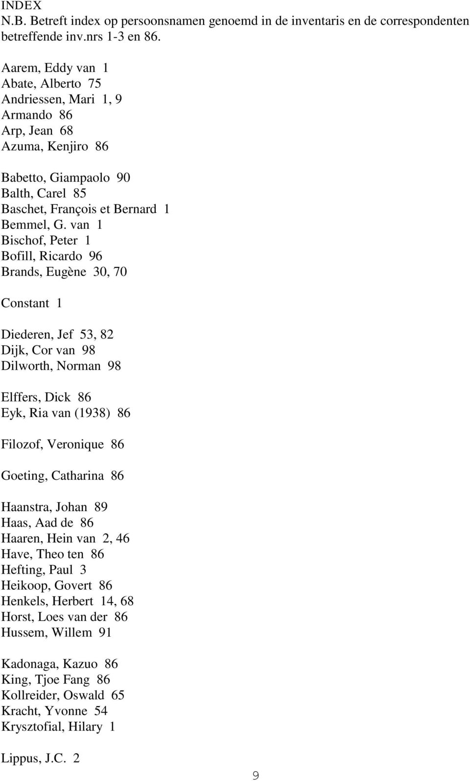 van 1 Bischof, Peter 1 Bofill, Ricardo 96 Brands, Eugène 30, 70 Constant 1 Diederen, Jef 53, 82 Dijk, Cor van 98 Dilworth, Norman 98 Elffers, Dick 86 Eyk, Ria van (1938) 86 Filozof, Veronique 86