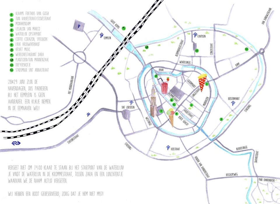 eemplein is geen aanrader. een KIJKJE NEMEN IN DE EEMHAVEN WEL! Vergeet niet om 14:00 klaar te staan bij het startpunt van de waterlijn!