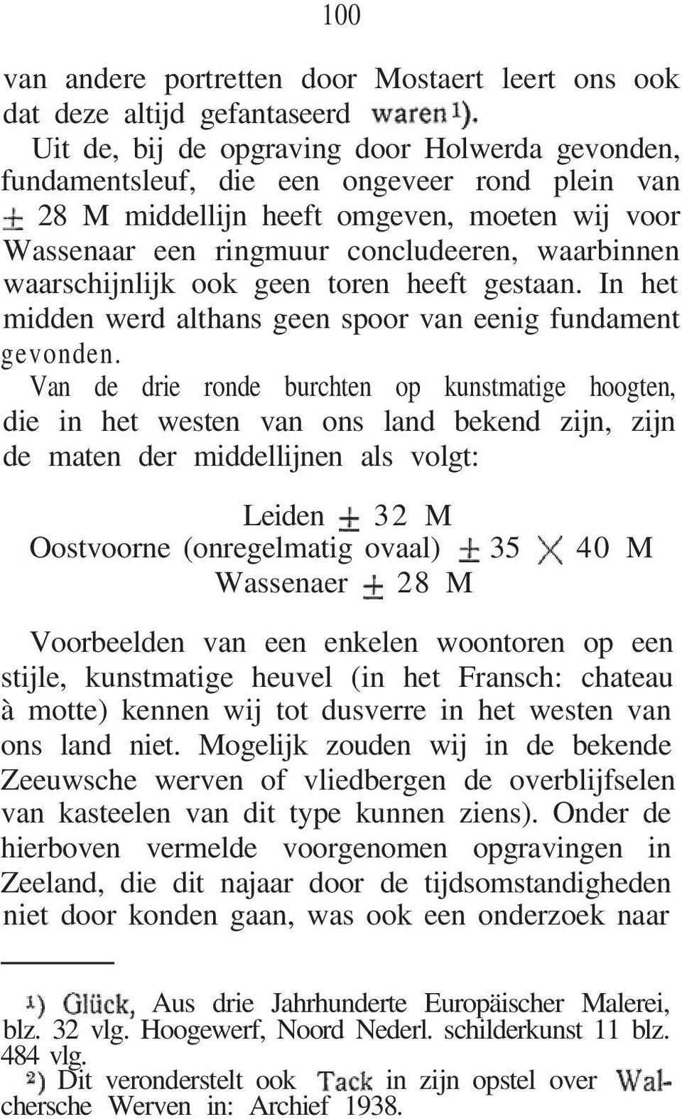 Van de drie ronde burchten op kunstmatige hoogten, die in het westen van ons land bekend zijn, zijn de maten der middellijnen als volgt: Leiden 32 M Oostvoorne (onregelmatig ovaal) 35 40 M Wassenaer