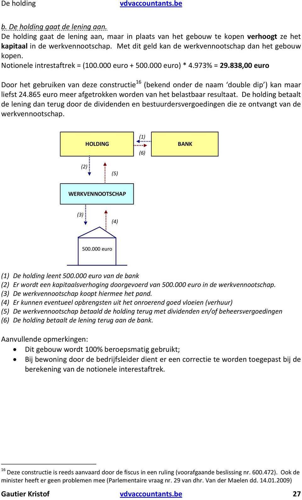 838,00 euro Door het gebruiken van deze constructie 16 (bekend onder de naam double dip ) kan maar liefst 24.865 euro meer afgetrokken worden van het belastbaar resultaat.