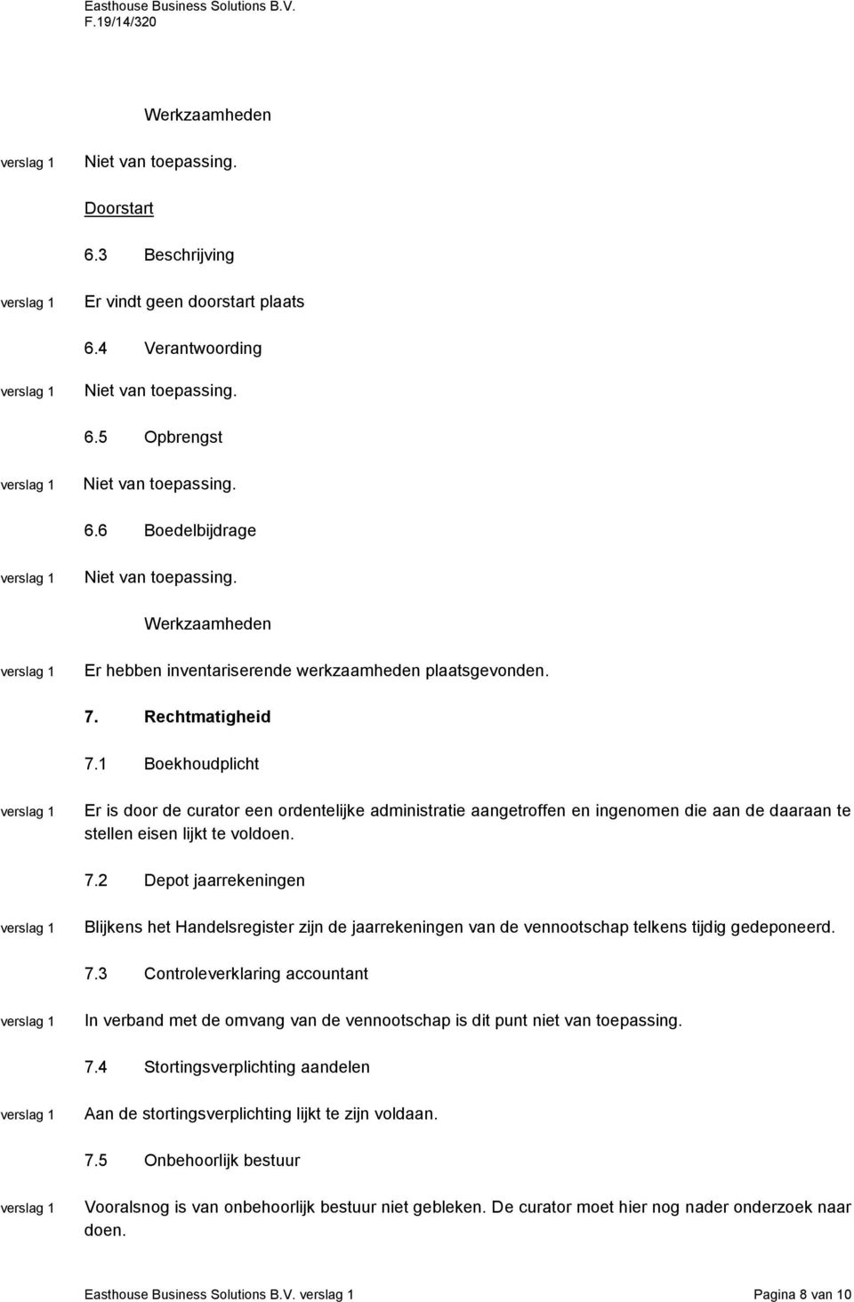 2 Depot jaarrekeningen Blijkens het Handelsregister zijn de jaarrekeningen van de vennootschap telkens tijdig gedeponeerd. 7.