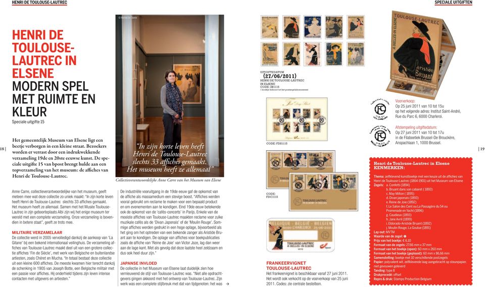 De speciale uitgifte 15 van bpost brengt hulde aan een topverzameling van het museum: de affiches van Henri de Toulouse-Lautrec.