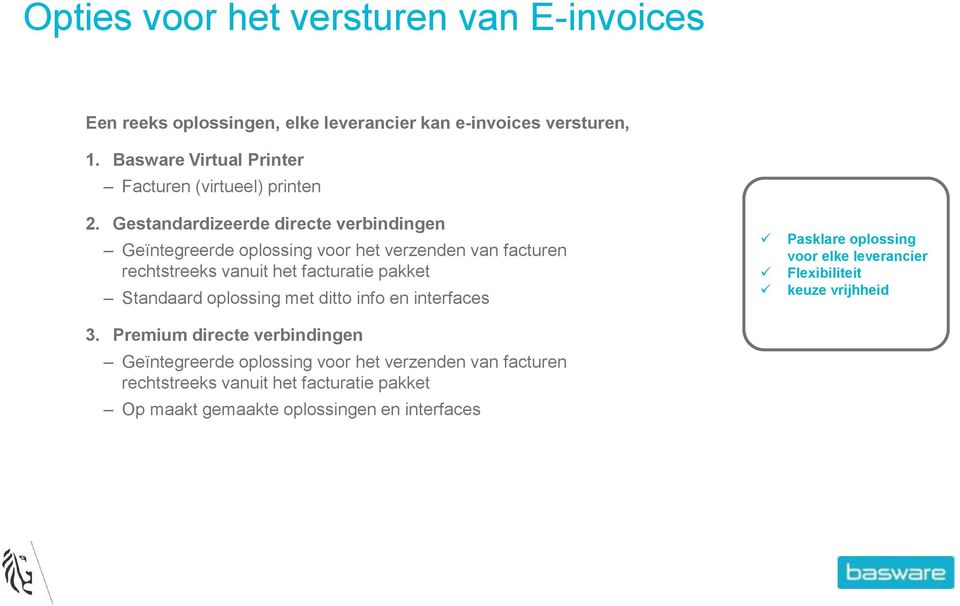 Gestandardizeerde directe verbindingen Geïntegreerde oplossing voor het verzenden van facturen rechtstreeks vanuit het facturatie pakket Standaard