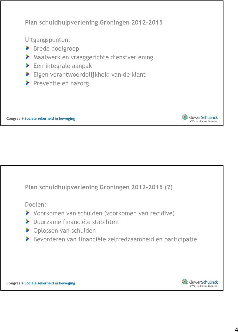 schuldhulpverlening Groningen 2012-2015 (2) Doelen: Voorkomen van schulden (voorkomen van recidive)