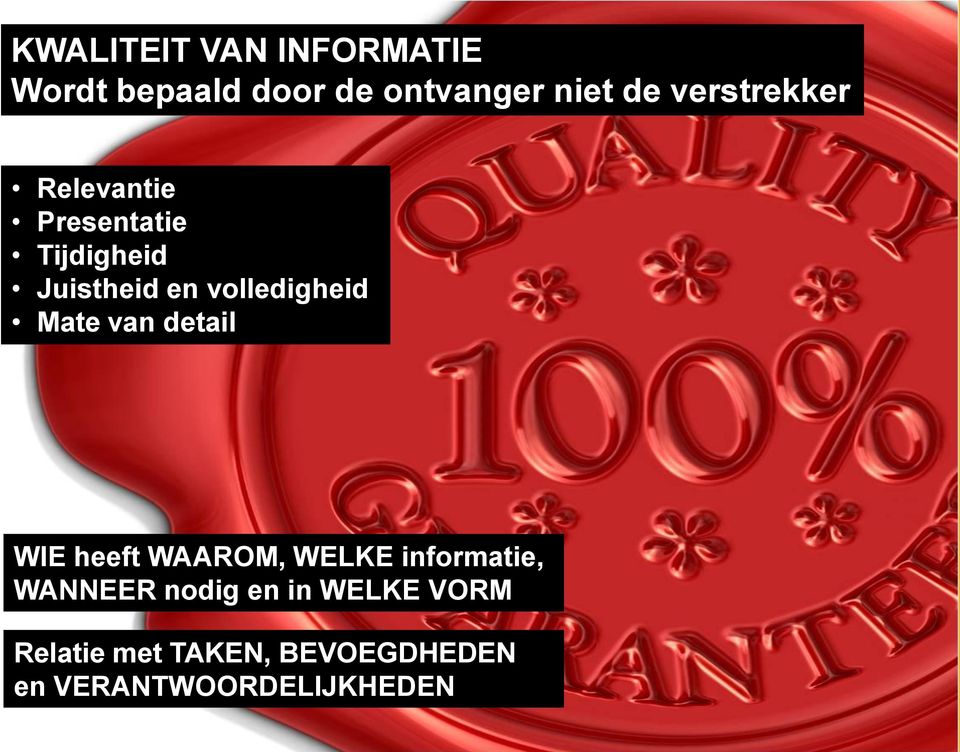 volledigheid Mate van detail WIE heeft WAAROM, WELKE informatie, WANNEER