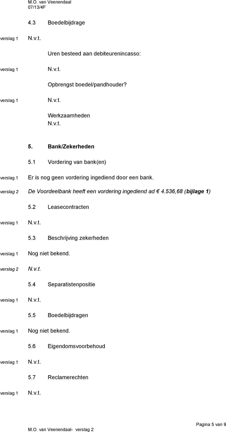 De Voordeelbank heeft een vordering ingediend ad 4.536,68 (bijlage 1) 5.2 Leasecontracten 5.