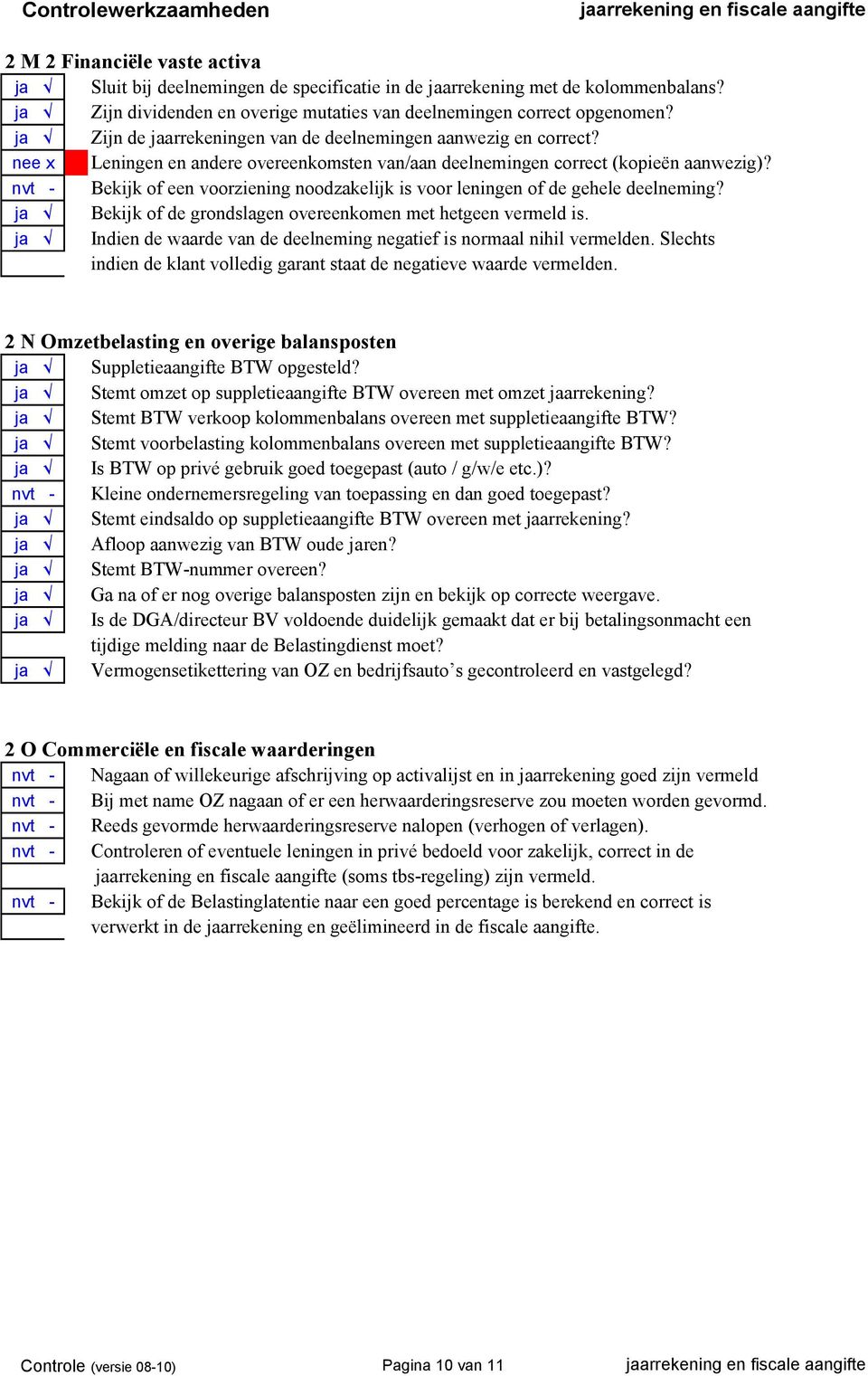 Bekijk of een voorziening noodzakelijk is voor leningen of de gehele deelneming? ja Bekijk of de grondslagen overeenkomen met hetgeen vermeld is.