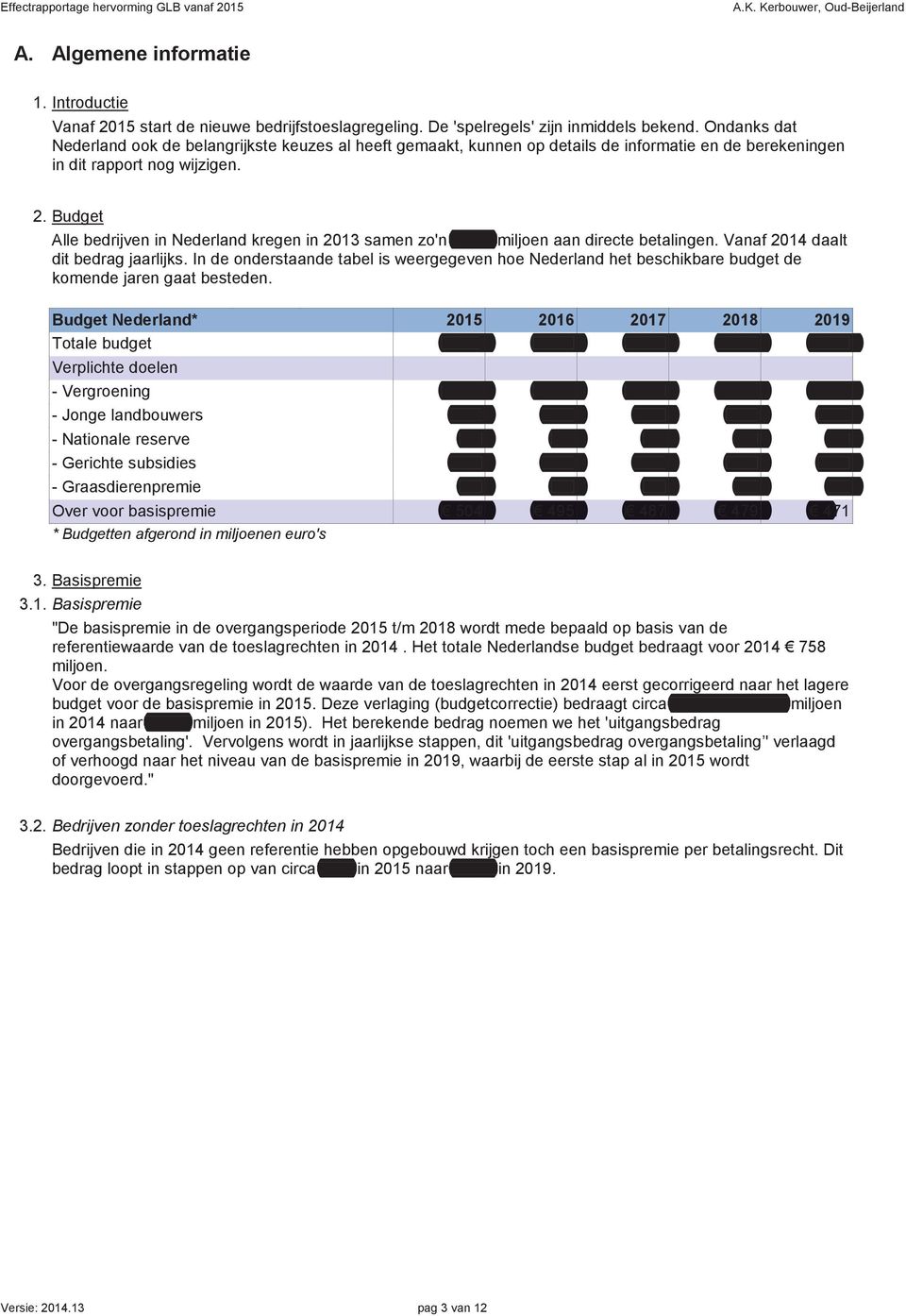 Budget Alle bedrijven in Nederland kregen in 2013 samen zo'n 830 miljoen aan directe betalingen. Vanaf 2014 daalt dit bedrag jaarlijks.