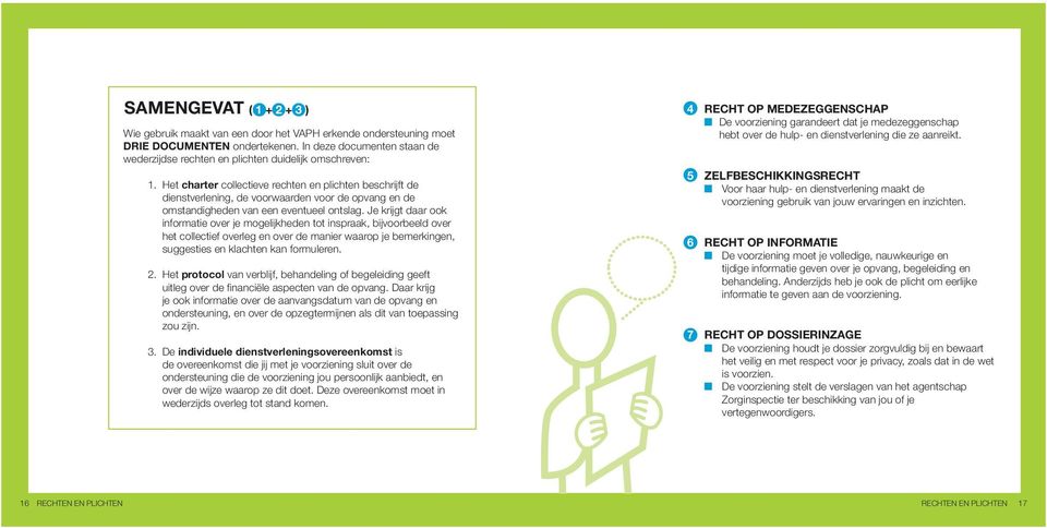 Het charter collectieve rechten en plichten beschrijft de dienstverlening, de voorwaarden voor de opvang en de omstandigheden van een eventueel ontslag.