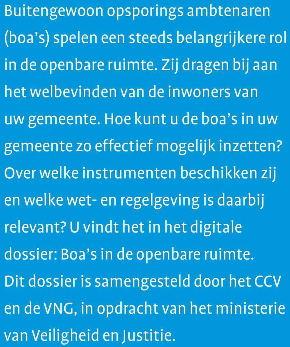 Hoe kunt u de boa s in uw gemeente zo effectief mogelijk inzetten?