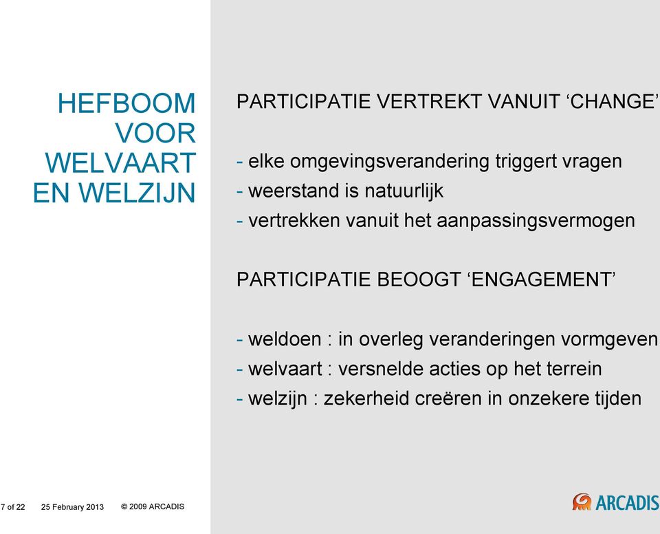 PARTICIPATIE BEOOGT ENGAGEMENT - weldoen : in overleg veranderingen vormgeven - welvaart :