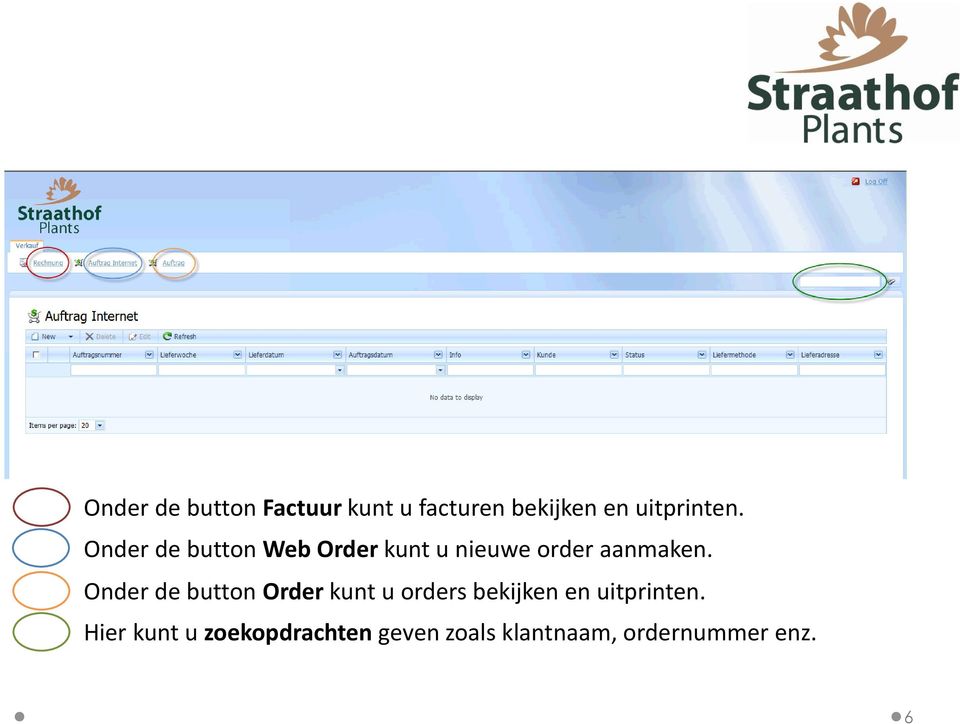 Onder de button Web Order kunt u nieuwe order aanmaken.