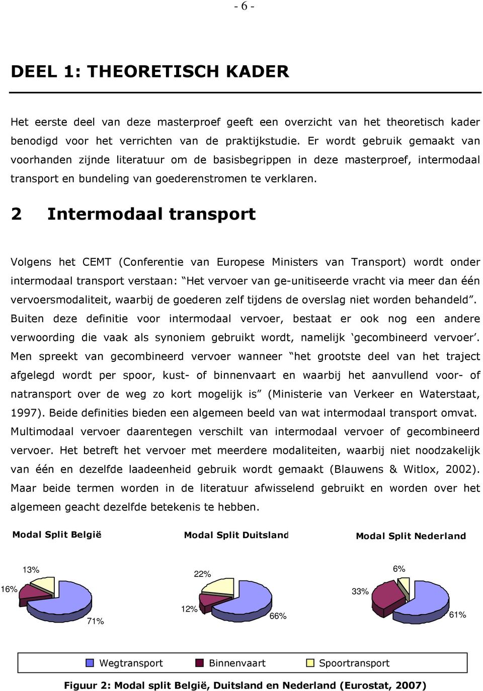 2 Intermodaal transport Volgens het CEMT (Conferentie van Europese Ministers van Transport) wordt onder intermodaal transport verstaan: Het vervoer van ge-unitiseerde vracht via meer dan één