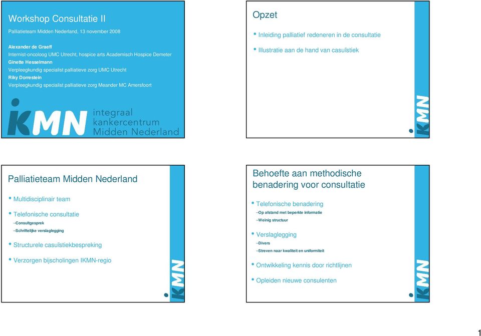 van casuïstiek Palliatieteam Midden Nederland Multidisciplinair team Telefonische consultatie Consultgesprek Schriftelijke verslaglegging Structurele casuïstiekbespreking Verzorgen bijscholingen