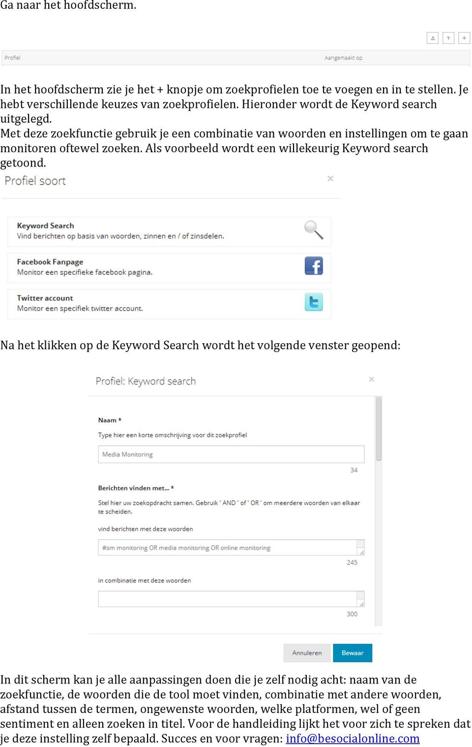 Als voorbeeld wordt een willekeurig Keyword search getoond.