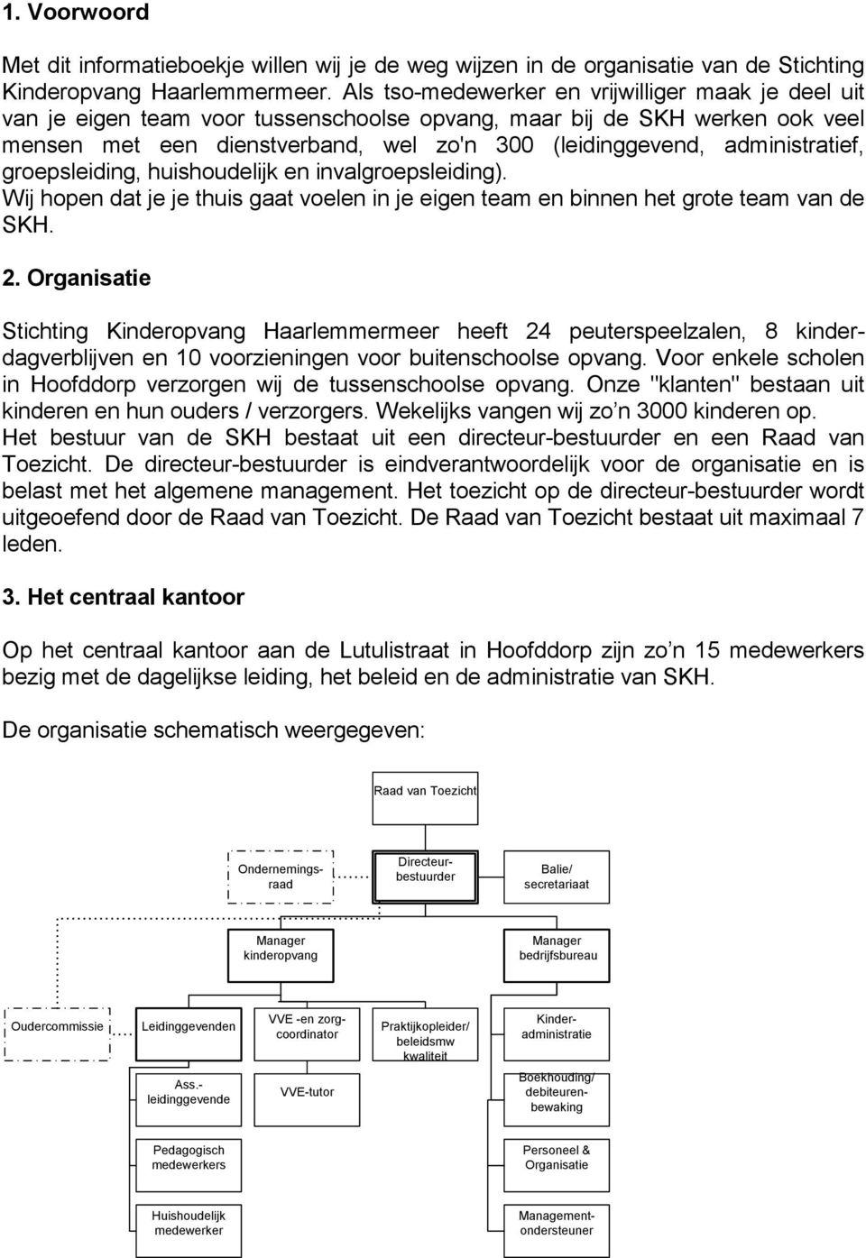 administratief, groepsleiding, huishoudelijk en invalgroepsleiding). Wij hopen dat je je thuis gaat voelen in je eigen team en binnen het grote team van de SKH. 2.