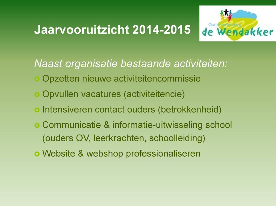 Intensiveren contact ouders (betrokkenheid) Communicatie &