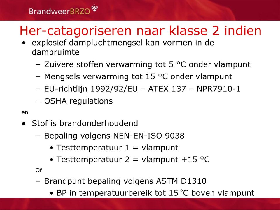 NPR7910-1 OSHA regulations Stof is brandonderhoudend Bepaling volgens NEN-EN-ISO 9038 Of Testtemperatuur 1 =