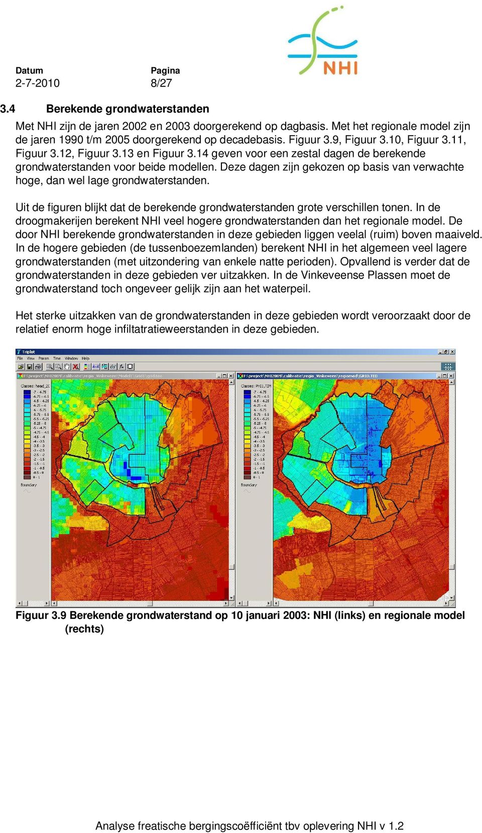 Deze dagen zijn gekozen op basis van verwachte hoge, dan wel lage grondwaterstanden. Uit de figuren blijkt dat de berekende grondwaterstanden grote verschillen tonen.