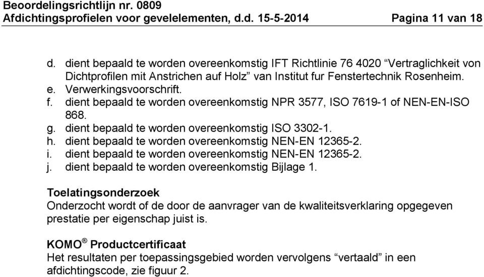 r Fenstertechnik Rosenheim. e. Verwerkingsvoorschrift. f. dient bepaald te worden overeenkomstig NPR 3577, ISO 7619-1 of NEN-EN-ISO 868. g. dient bepaald te worden overeenkomstig ISO 3302-1. h.