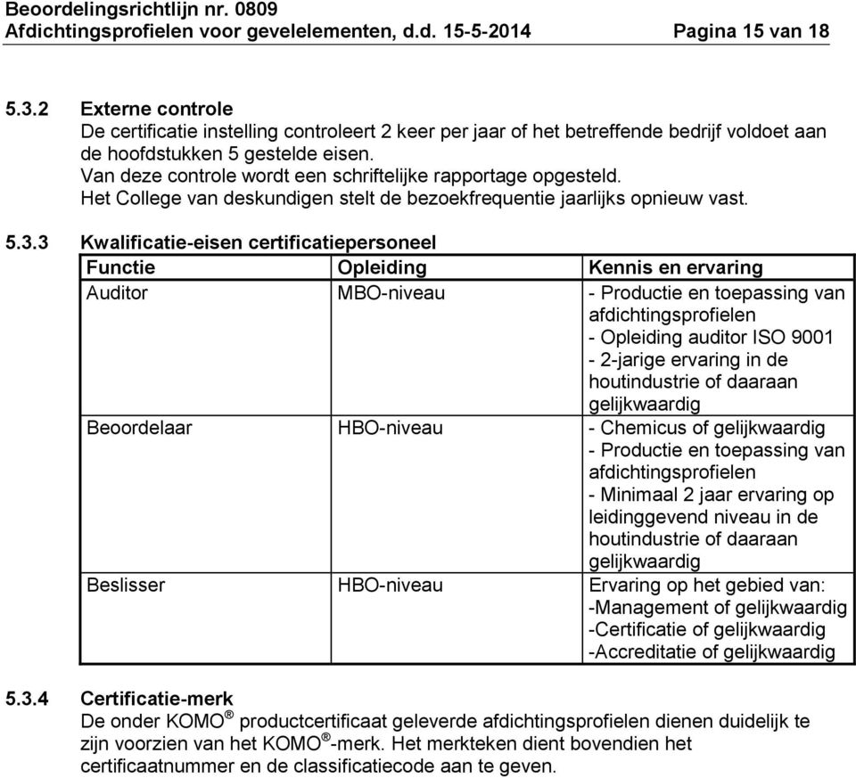 Van deze controle wordt een schriftelijke rapportage opgesteld. Het College van deskundigen stelt de bezoekfrequentie jaarlijks opnieuw vast. 5.3.