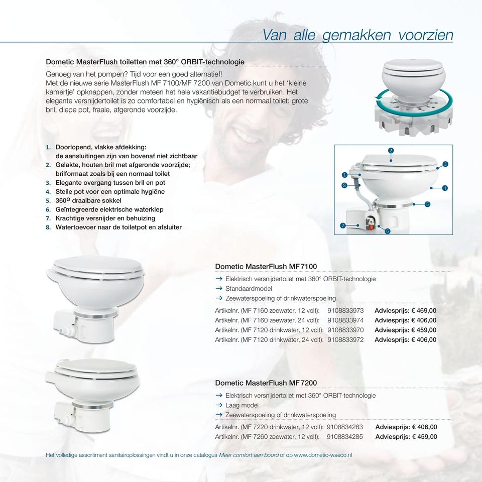 Het elegante versnĳ dertoilet is zo comfortabel en hygiënisch als een normaal toilet: grote bril, diepe pot, fraaie, afgeronde voorzĳ de. 1.