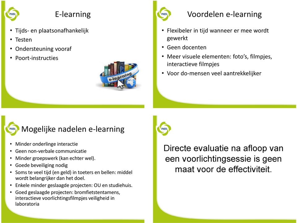 groepswerk (kan echter wel). Goede beveiliging nodig Soms te veel tijd (en geld) in toeters en bellen: middel wordt belangrijker dan het doel.