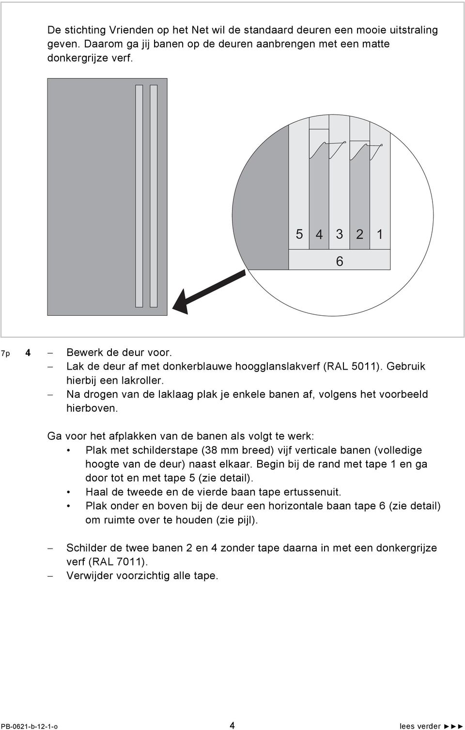 Ga voor het afplakken van de banen als volgt te werk: Plak met schilderstape (38 mm breed) vijf verticale banen (volledige hoogte van de deur) naast elkaar.