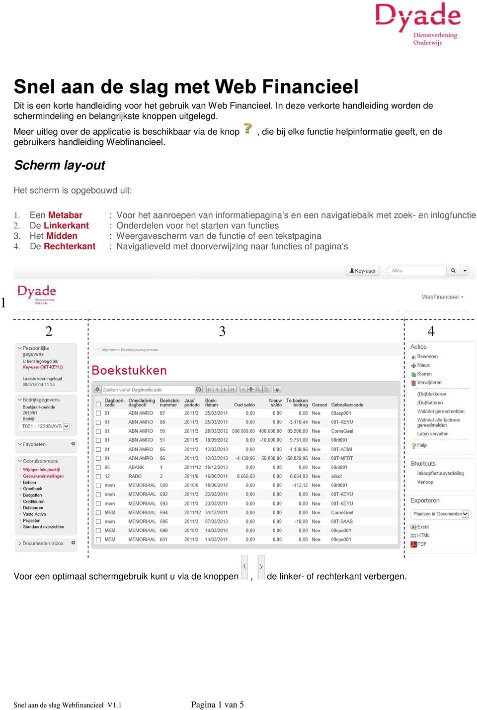 Een Metabar : Voor het aanroepen van informatiepagina s en een navigatiebalk met zoek- en inlogfunctie 2. De Linkerkant : Onderdelen voor het starten van functies 3.