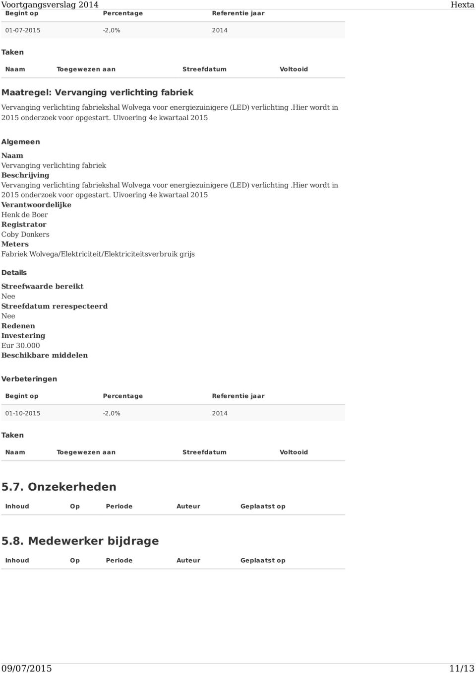 Uivoering 4e kwartaal 2015 Algemeen Naam Vervanging verlichting fabriek Beschrijving Vervanging verlichting fabriekshal Wolvega voor  Uivoering 4e kwartaal 2015 Verantwoordelijke Henk de Boer