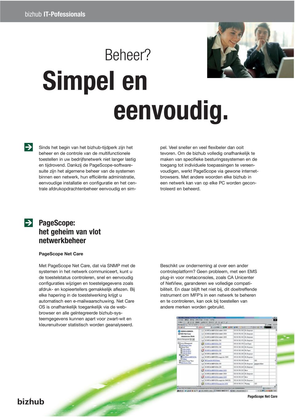 Dankzij de PageScope-softwaresuite zijn het algemene beheer van de systemen binnen een netwerk, hun efficiënte administratie, eenvoudige installatie en configuratie en het centrale