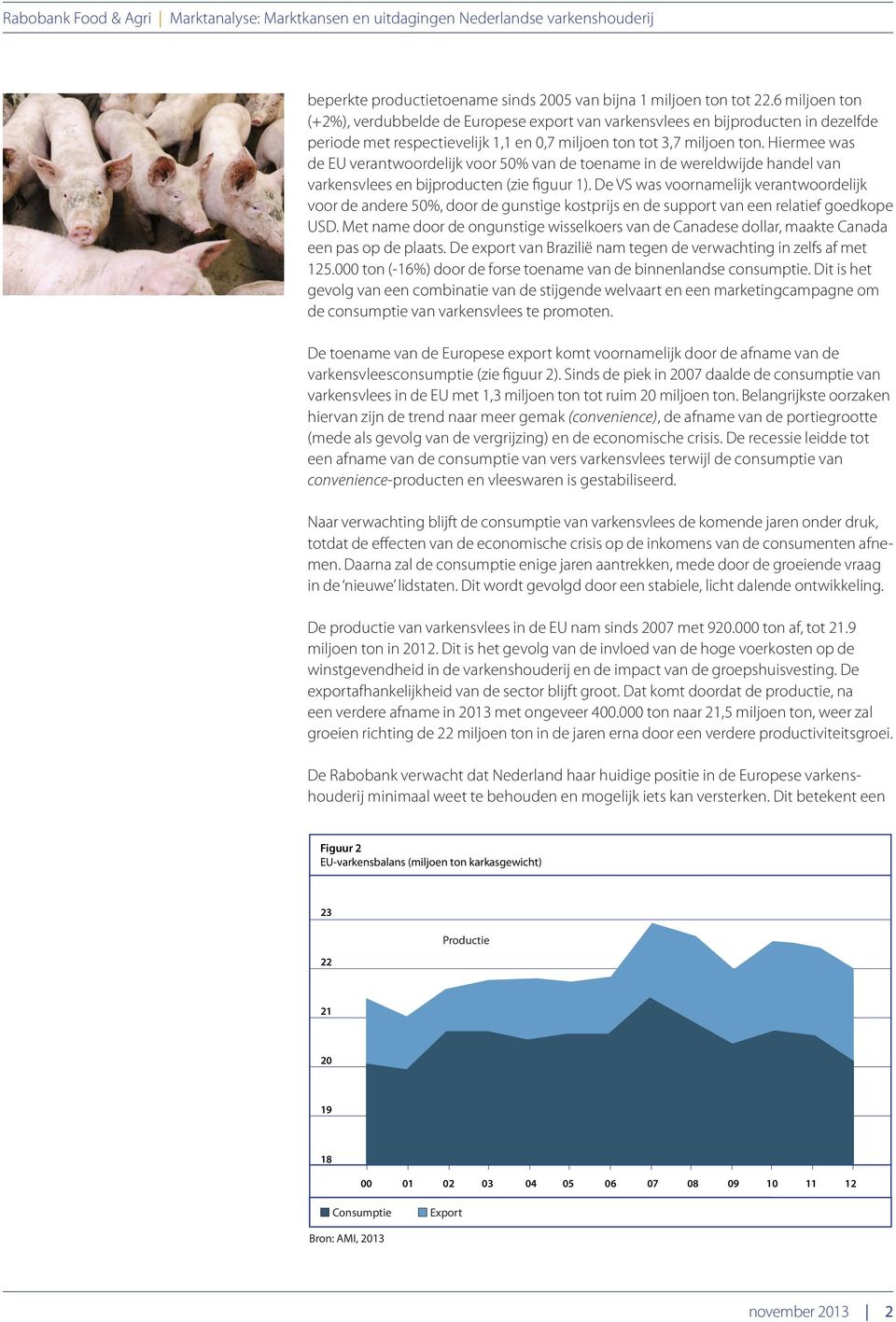 Hiermee was de EU verantwoordelijk voor 5% van de toename in de wereld wijde handel van varkens vlees en bijproducten (zie figuur 1).
