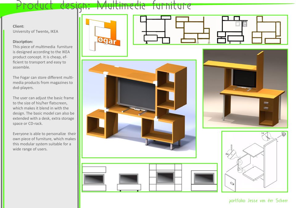 The user can adjust the basic frame to the size of his/her flatscreen, which makes it blend in with the design.