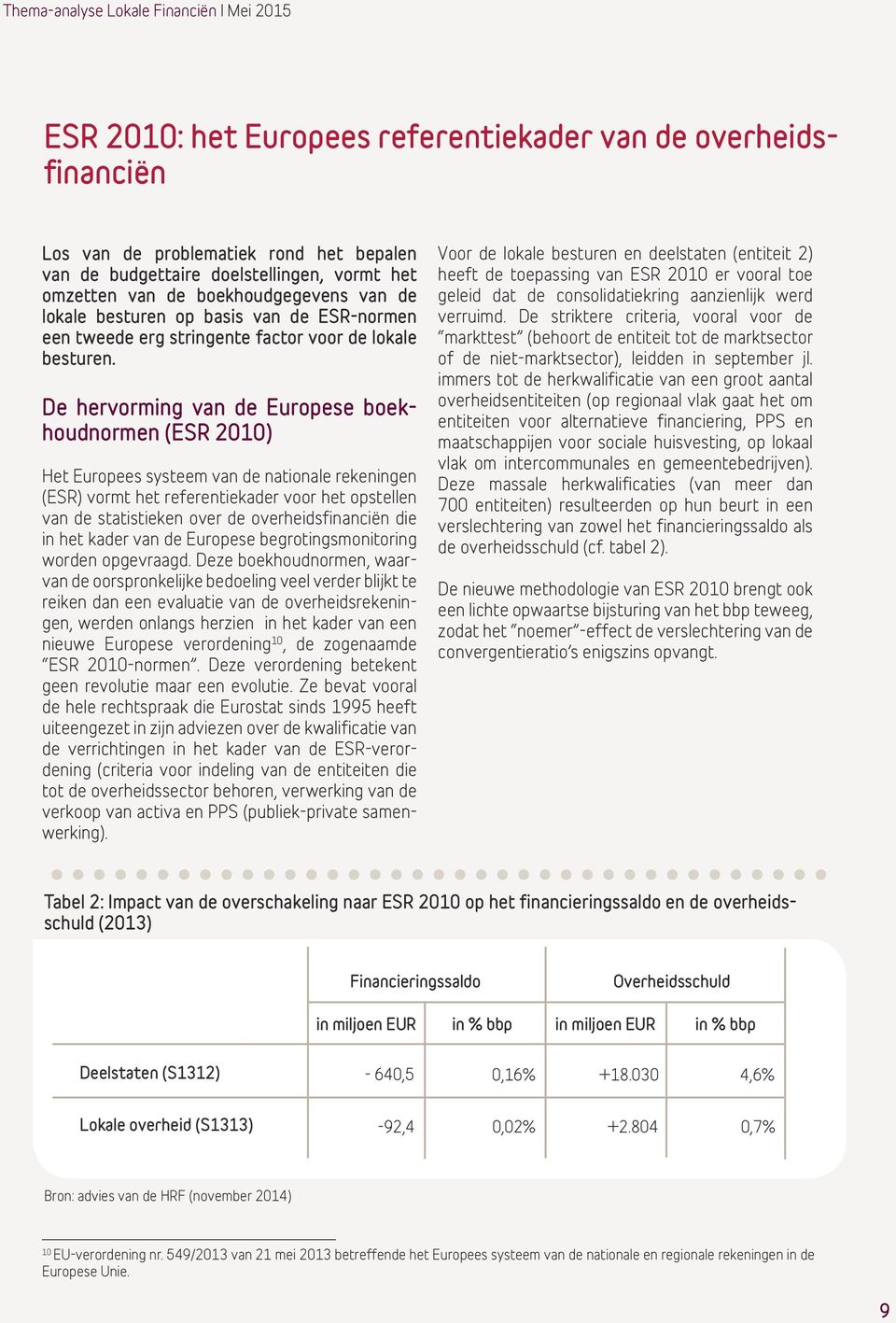 De hervorming van de Europese boekhoudnormen (ESR 2010) Het Europees systeem van de nationale rekeningen (ESR) vormt het referentiekader voor het opstellen van de statistieken over de