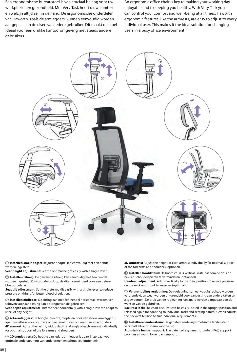 Dit maakt de stoel ideaal voor een drukke kantooromgeving met steeds andere gebruikers. An ergonomic office chair is key to making your working day enjoyable and to keeping you healthy.