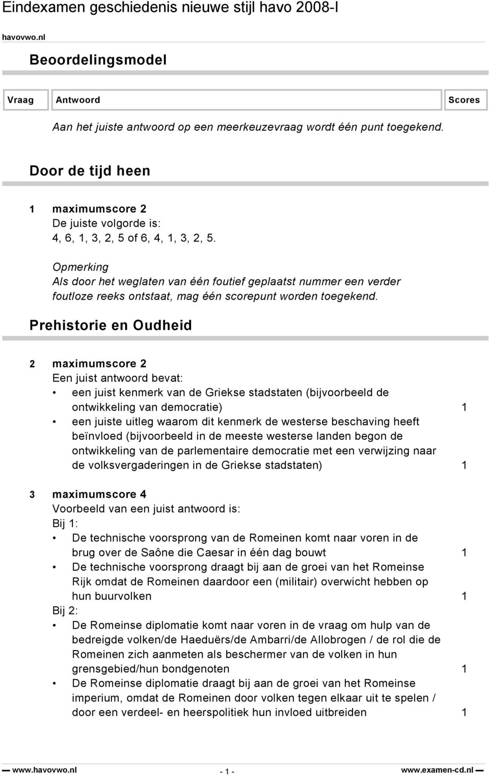 Prehistorie en Oudheid 2 maximumscore 2 Een juist antwoord bevat: een juist kenmerk van de Griekse stadstaten (bijvoorbeeld de ontwikkeling van democratie) 1 een juiste uitleg waarom dit kenmerk de