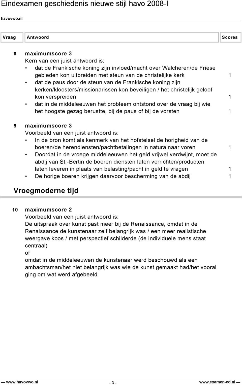 hoogste gezag berustte, bij de paus of bij de vorsten 1 9 maximumscore 3 In de bron komt als kenmerk van het hofstelsel de horigheid van de boeren/de herendiensten/pachtbetalingen in natura naar