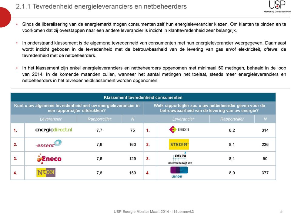 In onderstaand klassement is de algemene tevredenheid van consumenten met hun energieleverancier weergegeven.