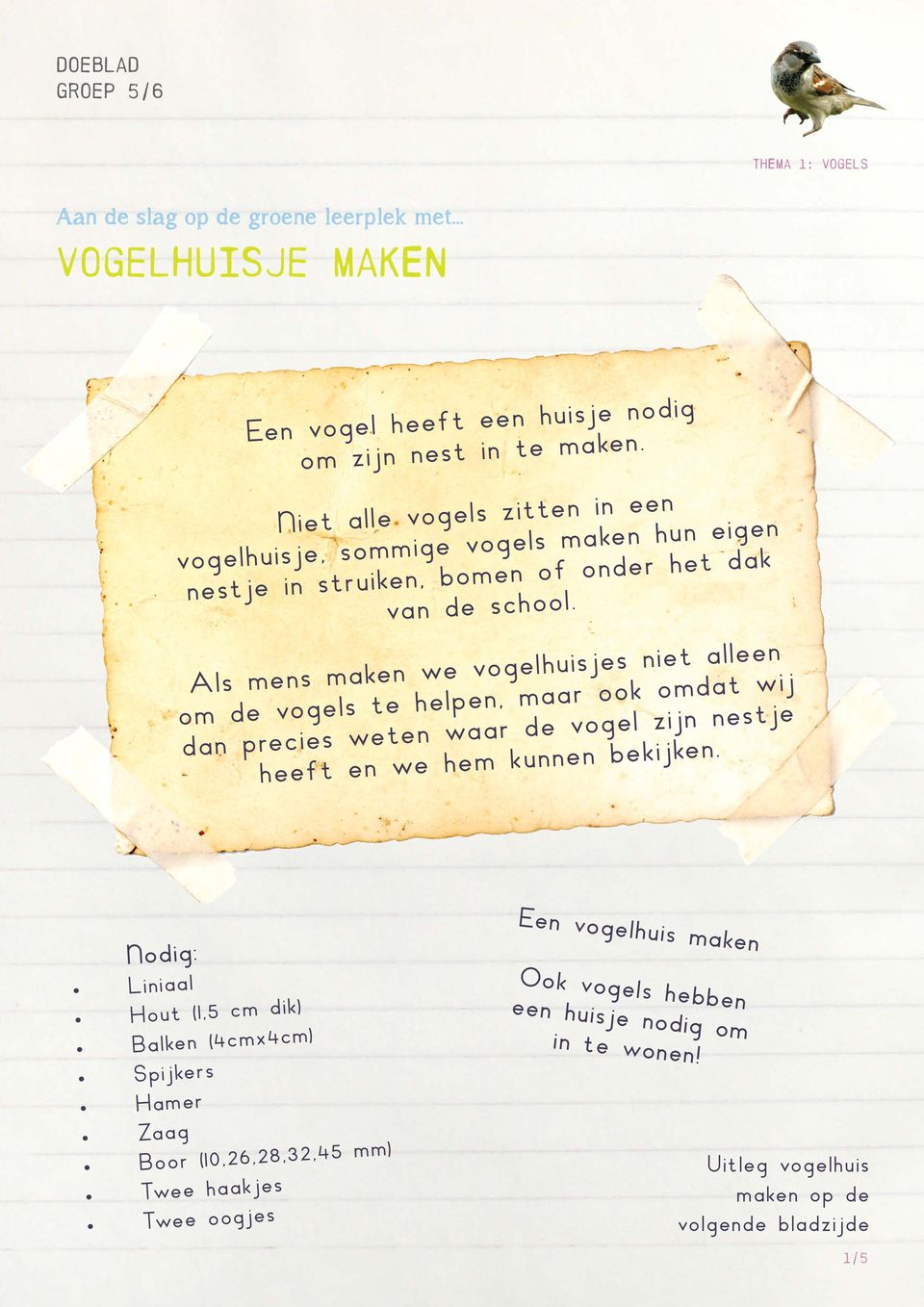 Als mens maken we vogelhuisjes niet alleen om de vogels te helpen, maar ook omdat wij dan precies weten waar de vogel zijn nestje heeft en we hem kunnen