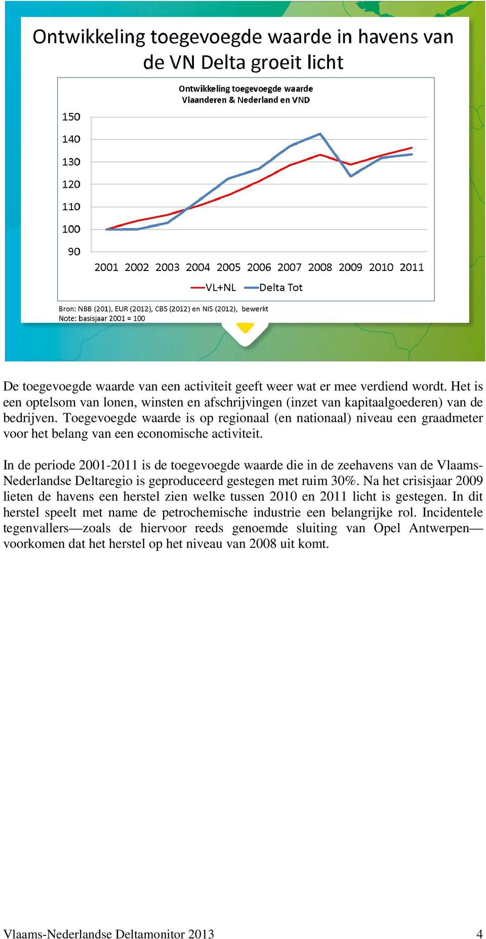 In de periode 2001-2011 is de toegevoegde waarde die in de zeehavens van de Vlaams- Nederlandse Deltaregio is geproduceerd gestegen met ruim 30%.