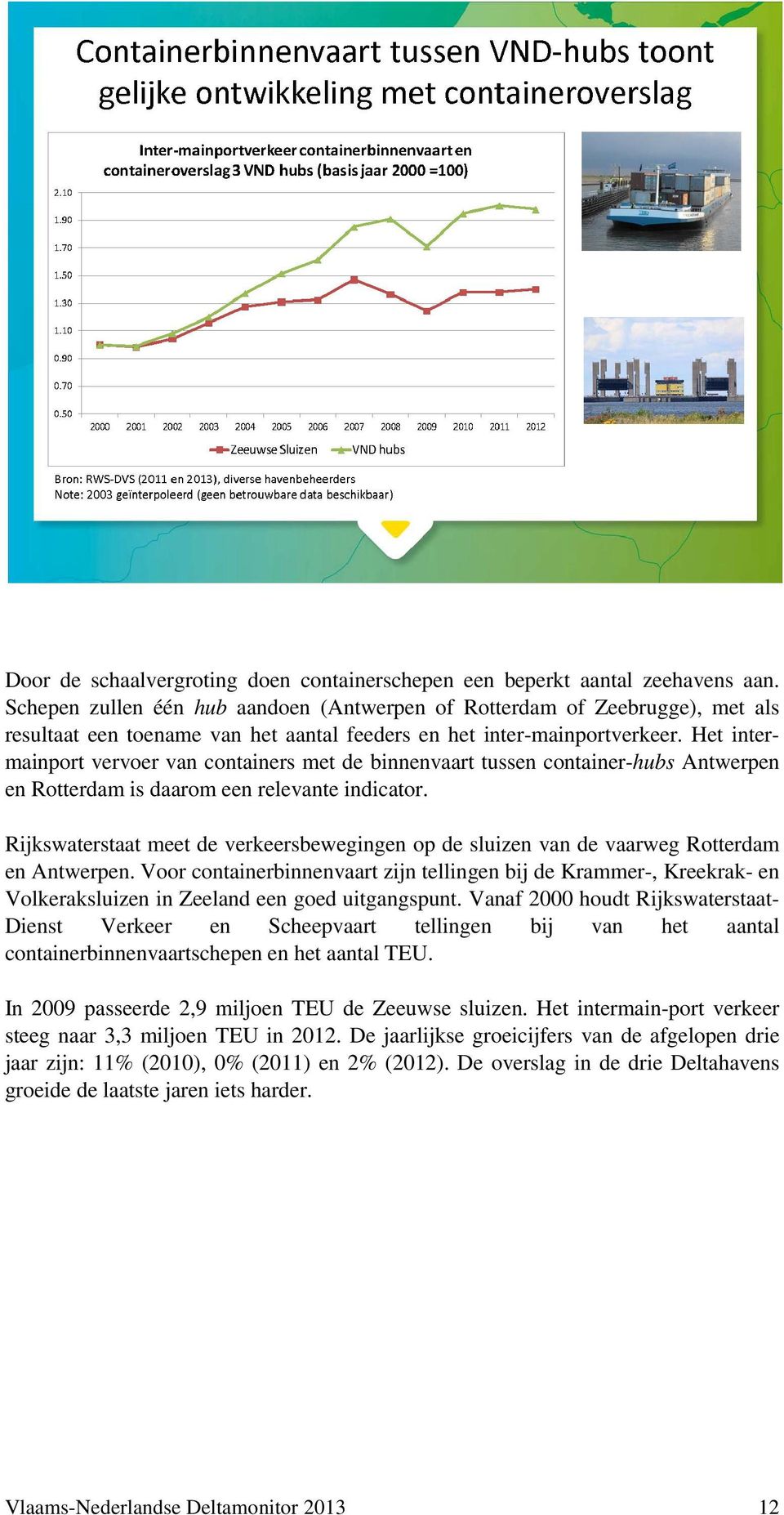 Het intermainport vervoer van containers met de binnenvaart tussen container-hubs Antwerpen en Rotterdam is daarom een relevante indicator.
