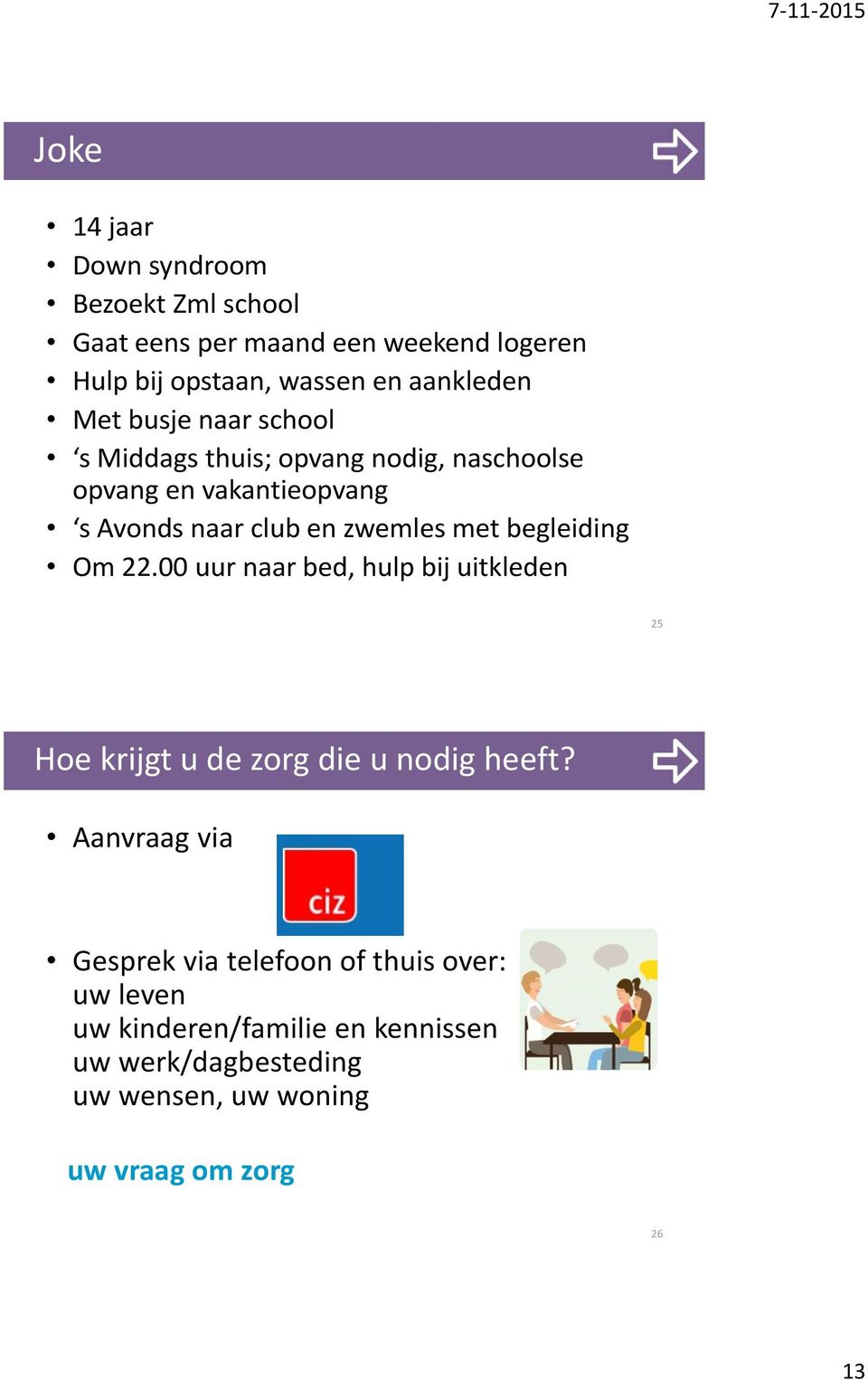 begleiding Om 22.00 uur naar bed, hulp bij uitkleden 25 Hoe krijgt u de zorg die u nodig heeft?