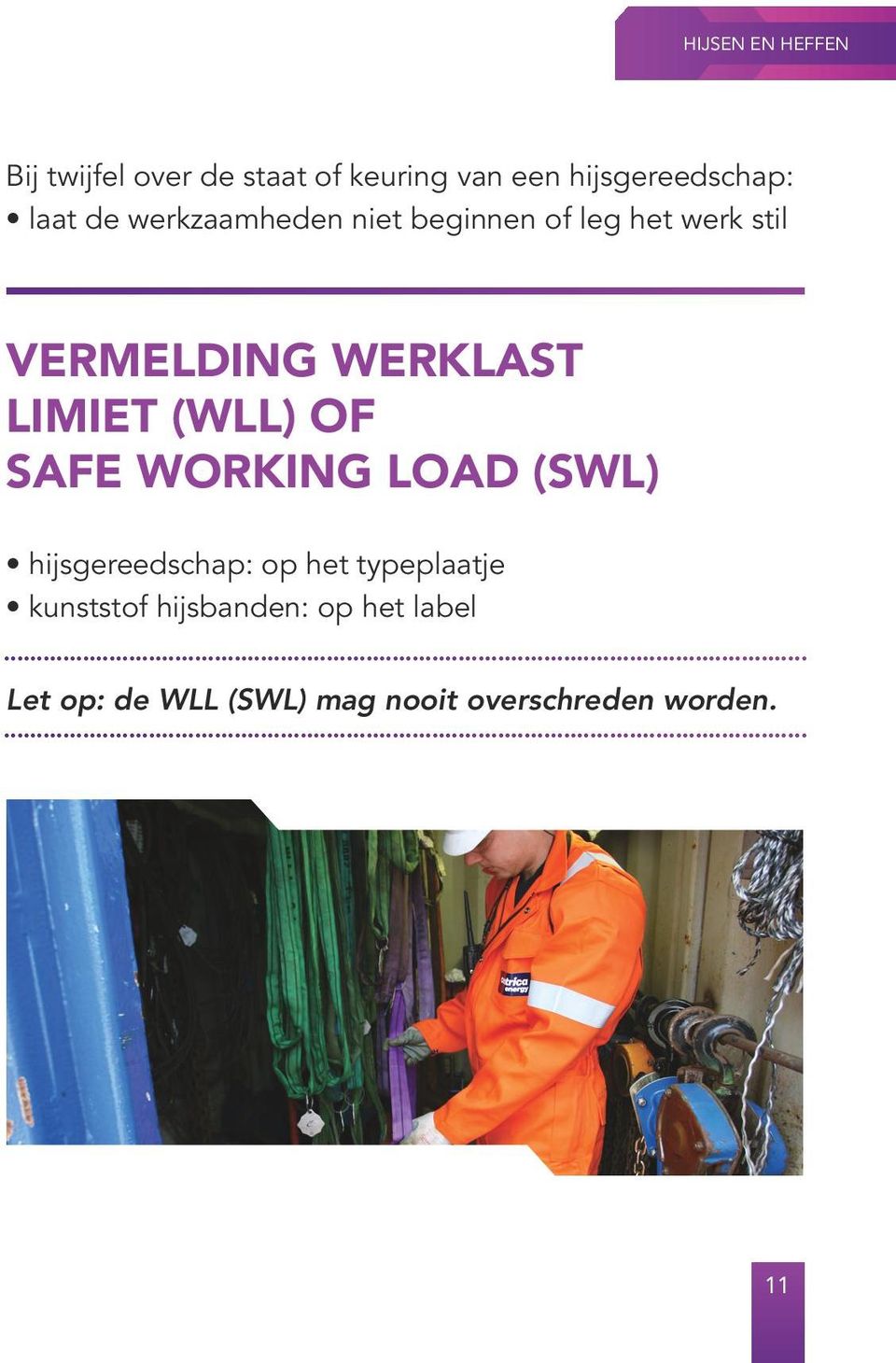 (WLL) OF SAFE WORKING LOAD (SWL) hijsgereedschap: op het typeplaatje