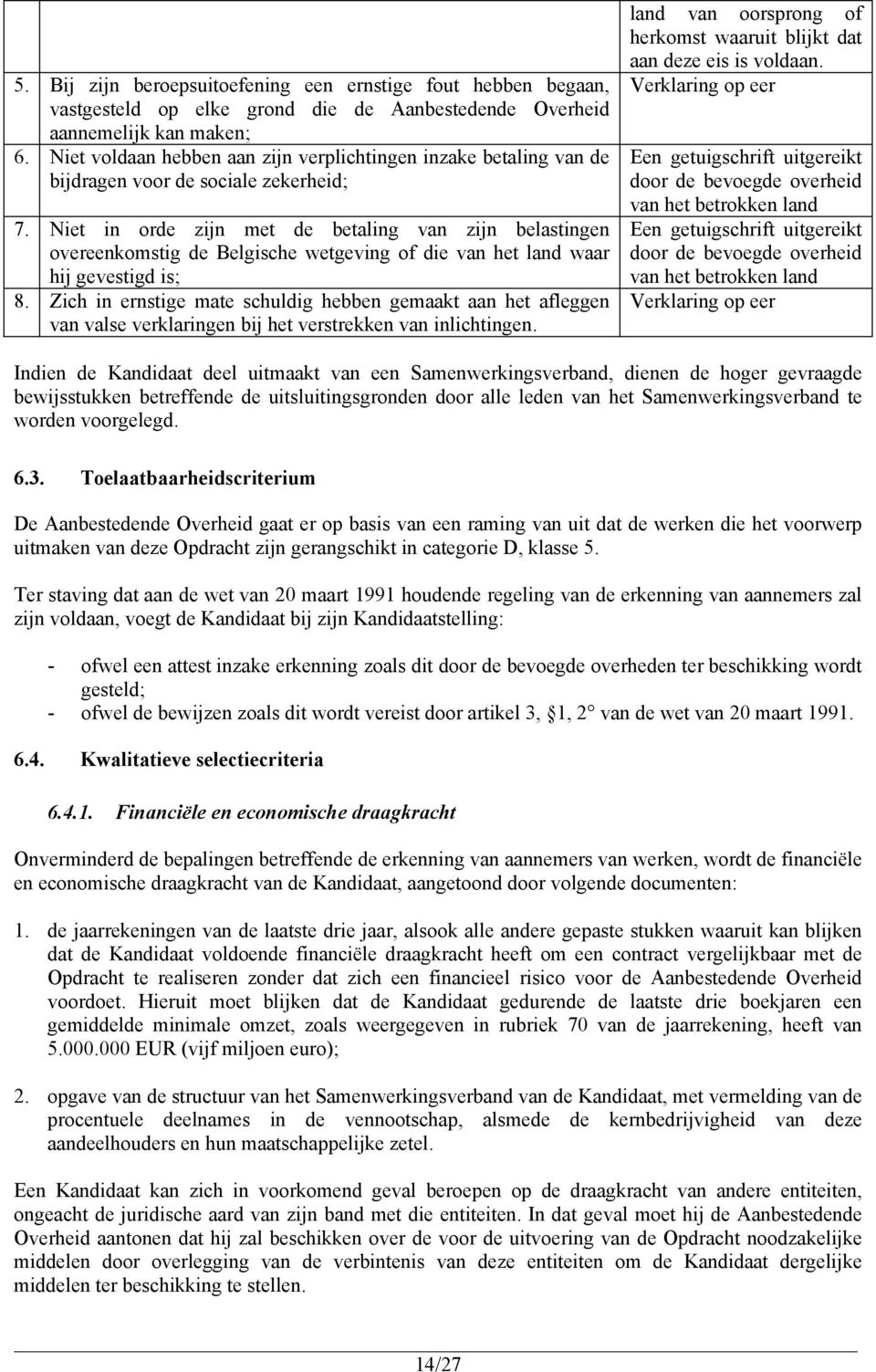 Niet in orde zijn met de betaling van zijn belastingen overeenkomstig de Belgische wetgeving of die van het land waar hij gevestigd is; 8.