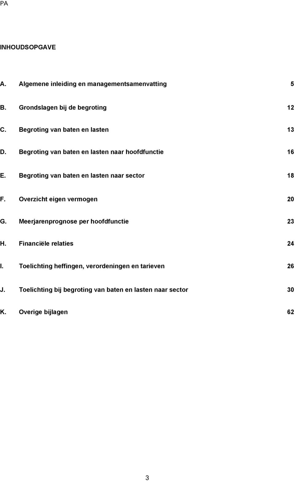 Begroting van baten en lasten naar sector 18 F. Overzicht eigen vermogen 20 G. Meerjarenprognose per hoofdfunctie 23 H.