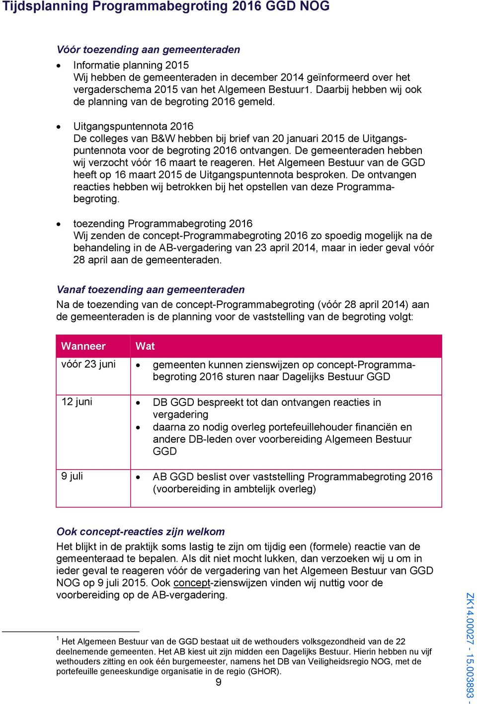 Uitgangspuntennota 2016 De colleges van B&W hebben bij brief van 20 januari 2015 de Uitgangspuntennota voor de begroting 2016 ontvangen. De gemeenteraden hebben wij verzocht vóór 16 maart te reageren.