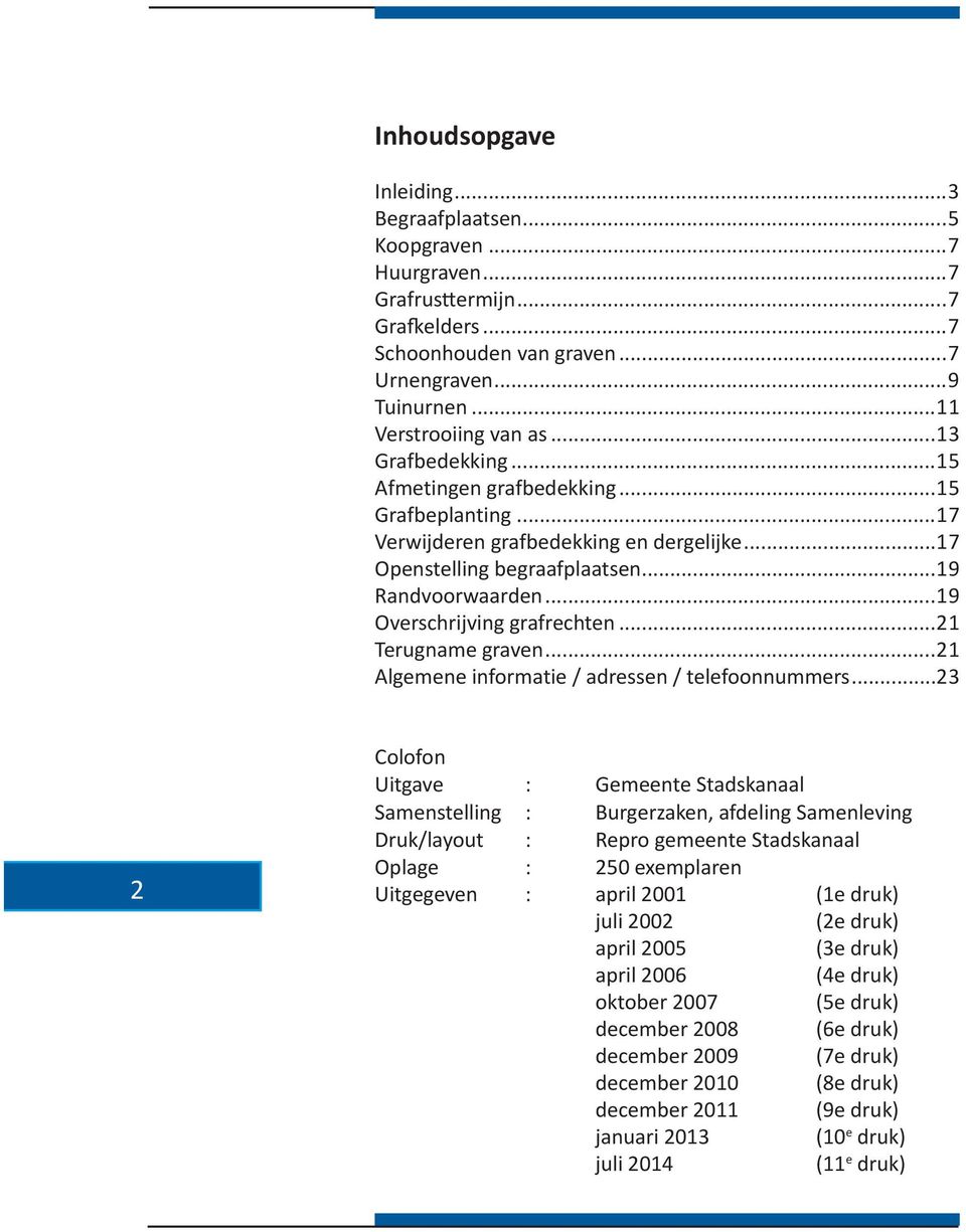 ..21 Terugname graven...21 Algemene informatie / adressen / telefoonnummers.